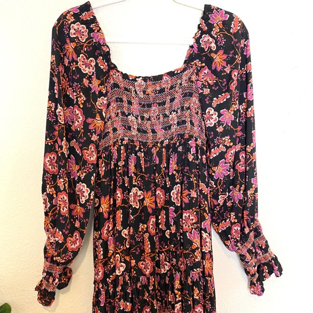 Free People Sweet Escape Square Neck Long Puff Sleeve Floral Maxi Dress Black - Picture 6 of 8